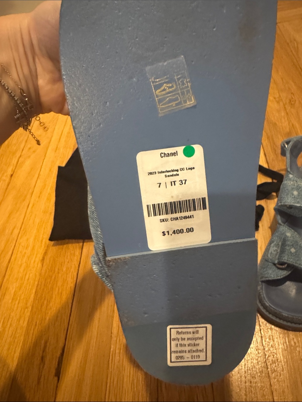 CHANEL Denim Blue Logo Button Gladiator Sandals - Picture 4 of 5
